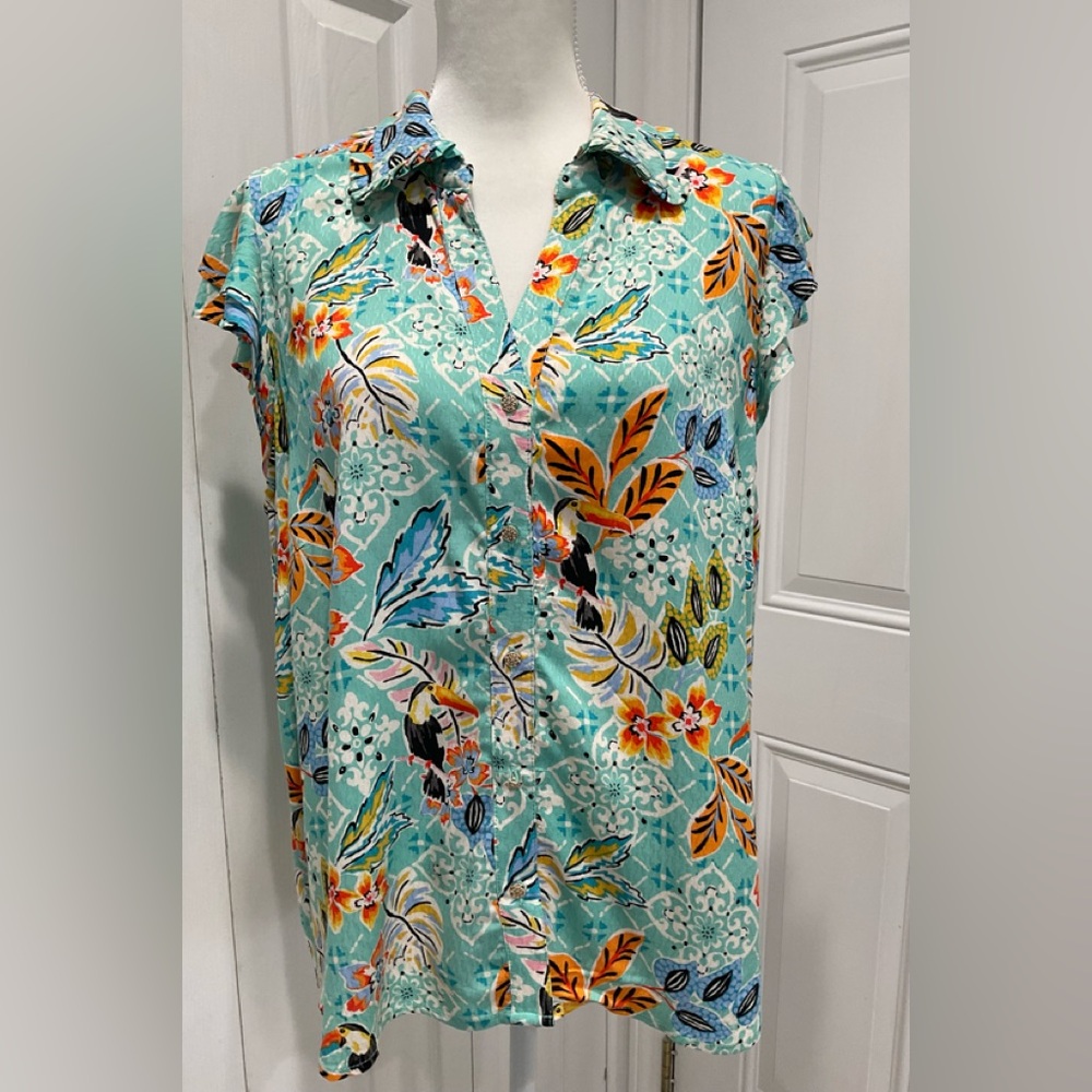 🍏🍏🍏 NWT Democracy 100% Rayon Hi-Low Buttoned Up Layered Sleeves, Size XL